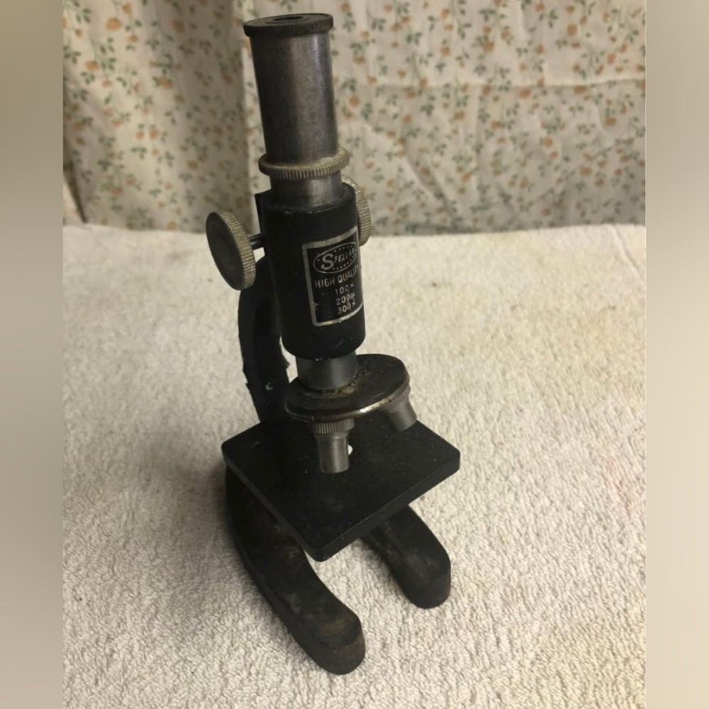 VINTAGE Small MICROSCOPE Stellar 100x200x300 Black 8” Tall, As Is